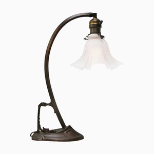 Art Nouveau French Brass & Frosted Glass Desk Light