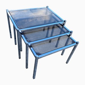 Vintage Satztische aus Chrom & Glas, 1970, 3er Set