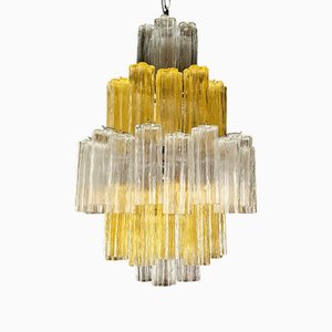 Vintage Amber and Crystal Murano Glass Chandelier, 1980s