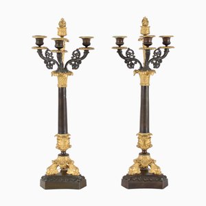 Antiker Dänischer Empire Kandelaber aus Vergoldetem Metall & Bronze, 1800er, 2er Set