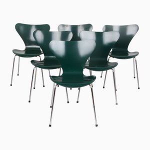 Vintage Model 3107 Moss Green Chairs by Arne Jacobsen for Fritz Hansen, 1950s, Set of 6