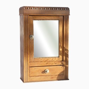 Mobiletto Art Déco vintage in legno con specchio smussato, anni '20