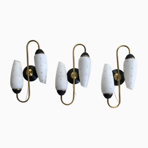 Vintage Italian Brass and Polka Dot Glass Wall Sconces, 1955, Set of 3