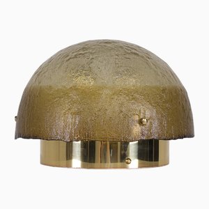 Lampe Champignon en Verre et Laiton, 1970s