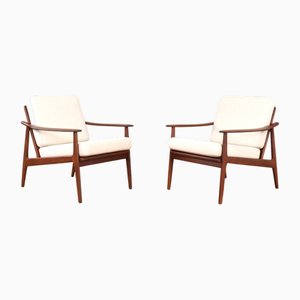 Moderne dänische Mid-Century Sessel aus Holz & Leinen, 1960er, 2er Set