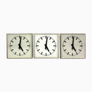 Industrial Square Railway Clocks from Pragotron, 1980s, Set of 3