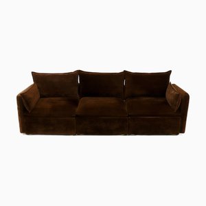 Modular Sofa in Brown Velvet, 1970s, Set of 3