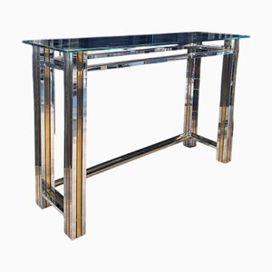Italian Console Table in Brass and Chrome, 1970s