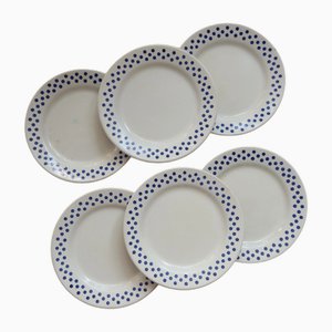 Vintage Earthenware Dessert Plates with Blue Polka Dot Pattern from Oxford, 1990s, Set of 6