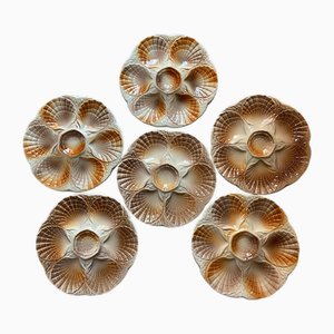 Assiettes en Coquille d'Huîtres en Majolique de Sarreguemines, France, 1950s, Set de 6