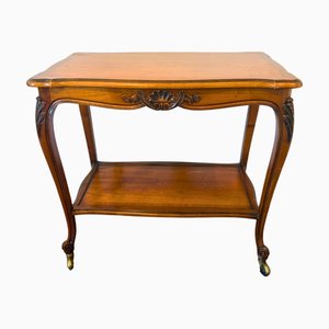 Chariot de Bar Style Louis XV en Bois avec Détails Sculptés en Rocaille et Roulettes en Laiton, Début du 20ème Siècle