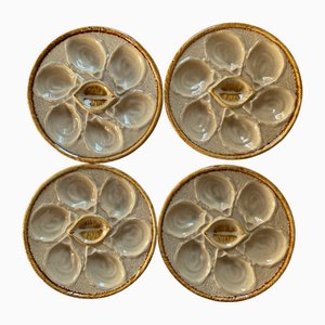 French Majolica Oyster Plates from Saint Clément, 1960s, Set of 4