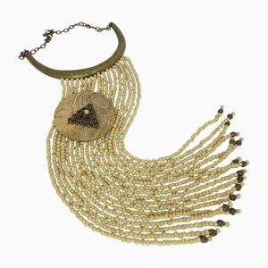 Vintage Medaillon Halskette aus Bronze mit Jaspis Perlen, 1990er