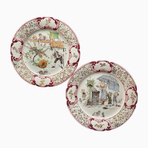 Französische Teller mit Illustrationen von Froment Richard für Sarreguemines, 1890, 2er Set