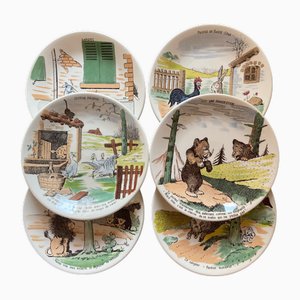 French Plates by Benjamin Rabier for Sarreguemines, 1930s, Set of 6