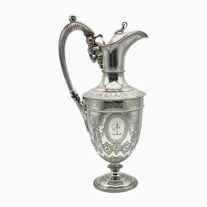 Brocca vittoriana placcata in argento con manico di montone di James Deakin & Sons, Sheffield, Regno Unito, metà XIX secolo