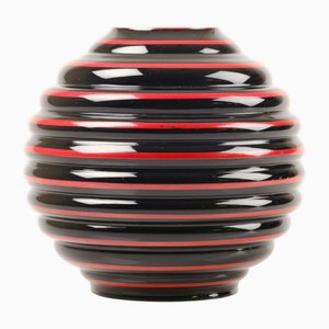 Vase Art Déco en Verre Opalin Noir par fors Sweden, 1920s