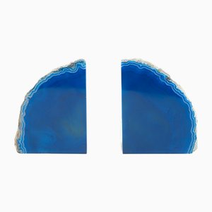Vintage Italian Bookends in Blue Banded Agate, 1960s, Set of 2