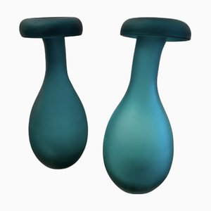 Teal Organic Shaped Hand Blown Murano Vases by Seguso Verdi D'arte, 2016, Set of 2