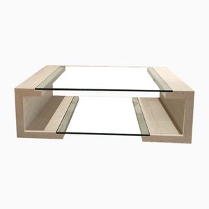 Manila Coffee Table in Italian Travertine Marble and Glass by Joaquín Moll