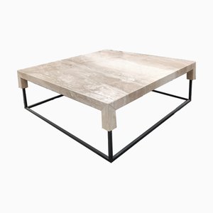 Tossa Coffee Table in Polished Italian Daino Marble and Black Painted Iron Frame by Joaquín Moll