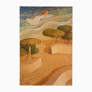 Alberto Gallerati, The Pointing Angel vous emmène à la mer, 1980s, Peinture à l'Huile