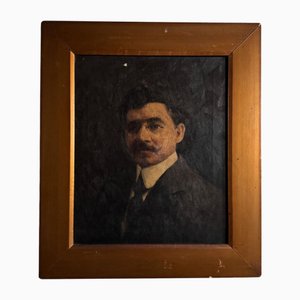 Portrait of a Man with Glasses and Mustache, Early 20th Century, Oil on Canvas, Framed