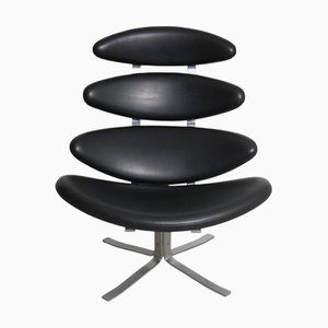 Corona Chair in Black Leather by Erik Jørgensen