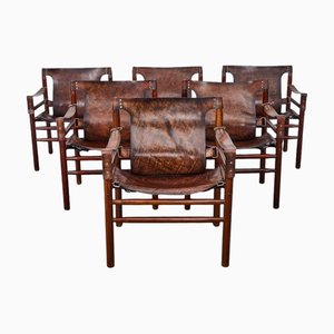 Safari Sessel aus Büffelleder im Stil von Arne Norell, 1970er, 6er Set