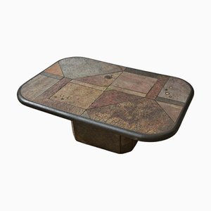 Large Brutalist Coffee Table in Various Kinds of Stone by Paul Kingma, 1980s