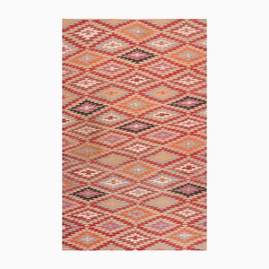 Vintage Kelim Teppich mit geometrischen Mustern in Rot, Orange und Blau, 1950er