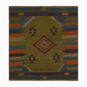 Vintage Sofreh Kelim Teppich in Grün, Blau & Orange mit geometrischen Mustern, 1980er