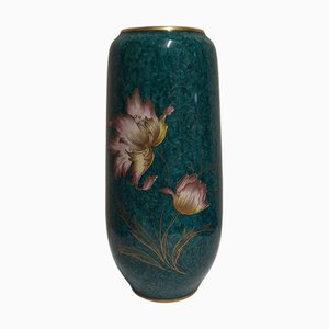 German Art Deco Handmade Blue Marbled Porcelain Vase with Blossom from Royal Bavaria KM, 1930s