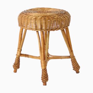 Vintage Rattan Hocker, Tschechoslowakei, 1960er