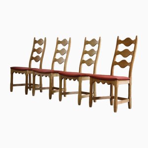 Vintage Danish Brutalist Ladderback Chairs in Oak by Henning Kjærnulf, 1960s, Set of 4