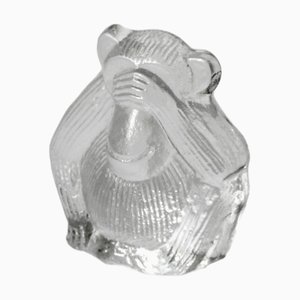 Vintage Ape Can't See Paperweight in Crystal Glass by Lisa Larson, 1970