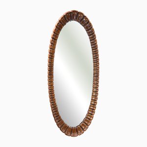 Grand Miroir Ovale en Bois, 1950