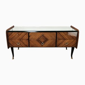 Mid-Century Mahogany-Paneled Bedroom Dresser with Mirror Top, 1950