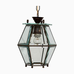 Italian Brass and Cut Glass Pendant Lamp, 1960s