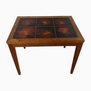 Side Table in Teak with Red Tiles, 1950s