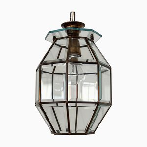 Italian Brass and Cut Glass Pendant Lamp, 1960s