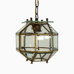 Italian Brass and Cut Glass Pendant Lamp, 1960s