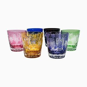 Antique Bohemian Grape-Cut Harlequin Crystal Tumblers, 1850, Set of 6