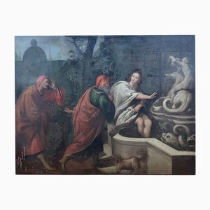 Biblical Scene with Characters and Architecture, 1800s, Oil on Canvas