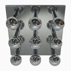 Large Vintage Space Age Chrome-Plated Ceiling Lamp by Motoko Ishii for Staff, 1970s
