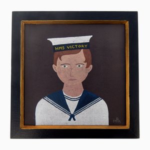 Matt Rix, Naive Portrait of an Edwardian Boy in Sailor Suit, Oil on Canvas, Framed