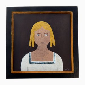 Matt Rix, Naives Portrait eines Edwardianischen Mädchens im nautischen Kleid, Öl auf Leinwand, Gerahmt