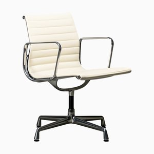 EA108 Dining Chair in Polished Aluminum and White Leather by Charles and Ray Eames for Vitra, 2010s