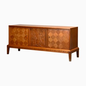 Scandinavian Oak Sideboard with Carved Panel, 1960s