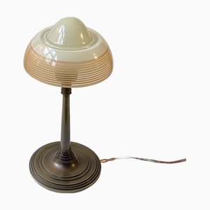 Art Deco Table Lamp in Bronze and Striped Glass from Fog & Mørup, 1930s